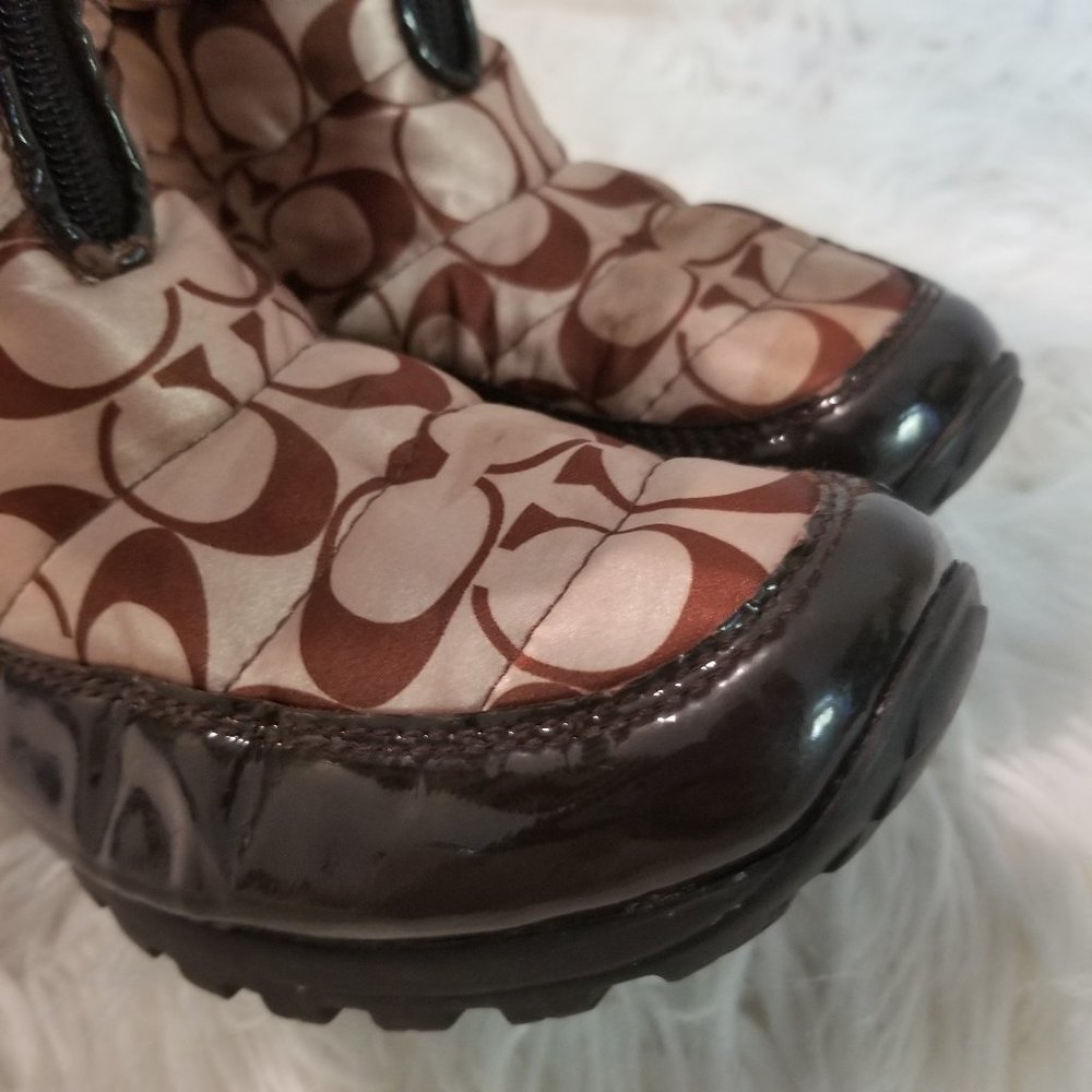 Coach Jolt Snow Boots Signature Brown & Cream Quilted Nylon Weatherproof 8 B - Picture 7 of 9